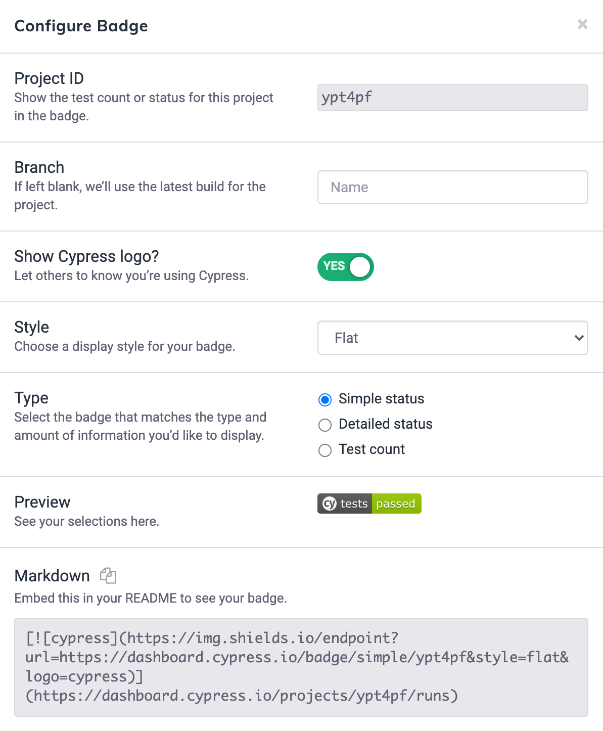 README Badge configuration form